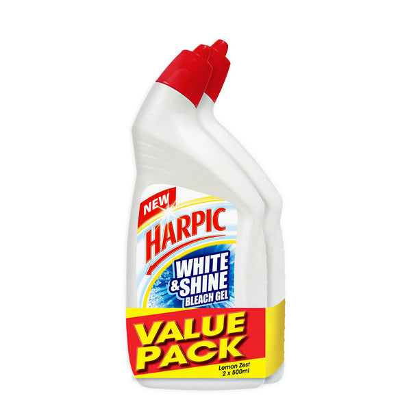 Harpic White and Shine Bleach Gel Toilet Cleaner 500ml x 2