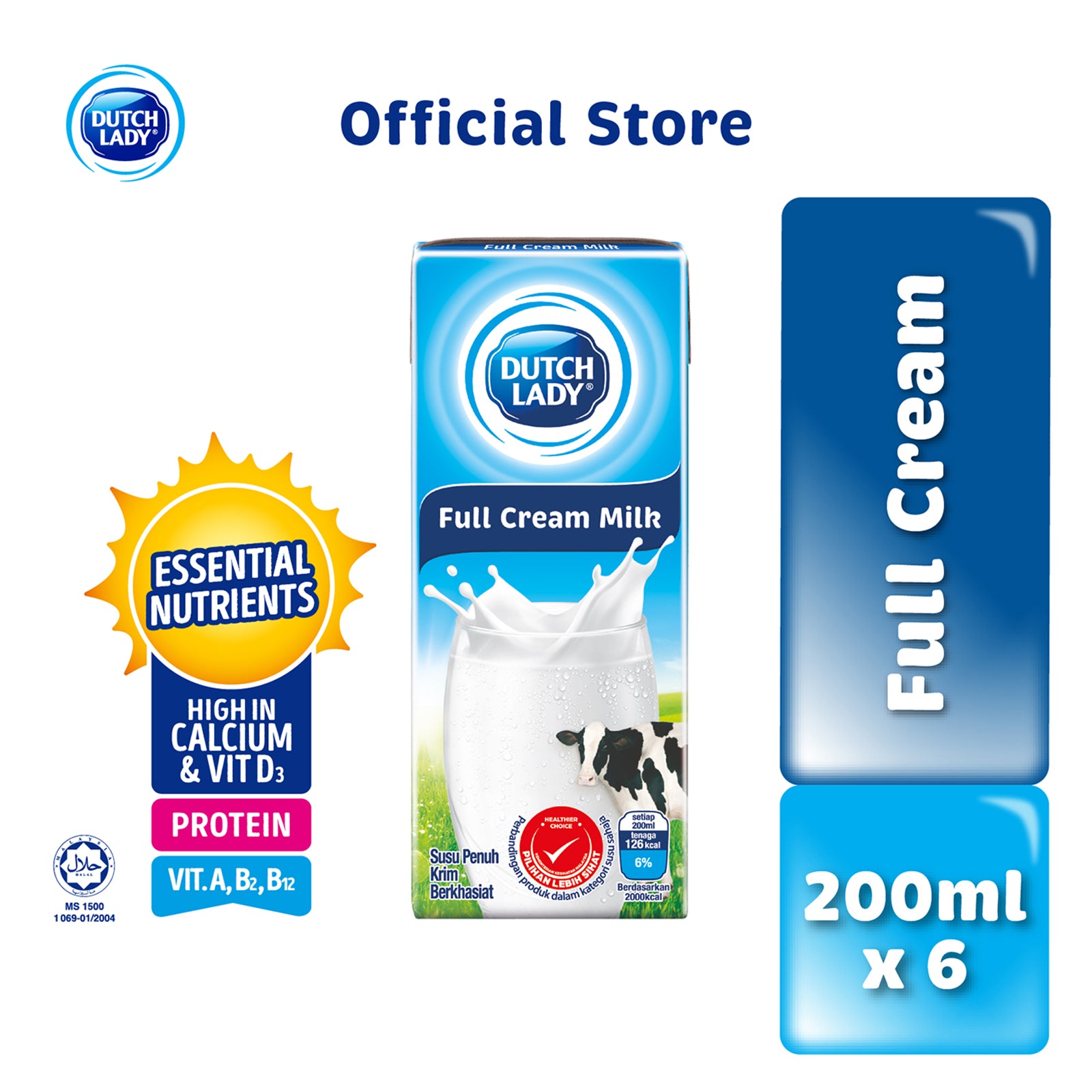 Dutch Lady UHT Full Cream Milk 200ml x 6