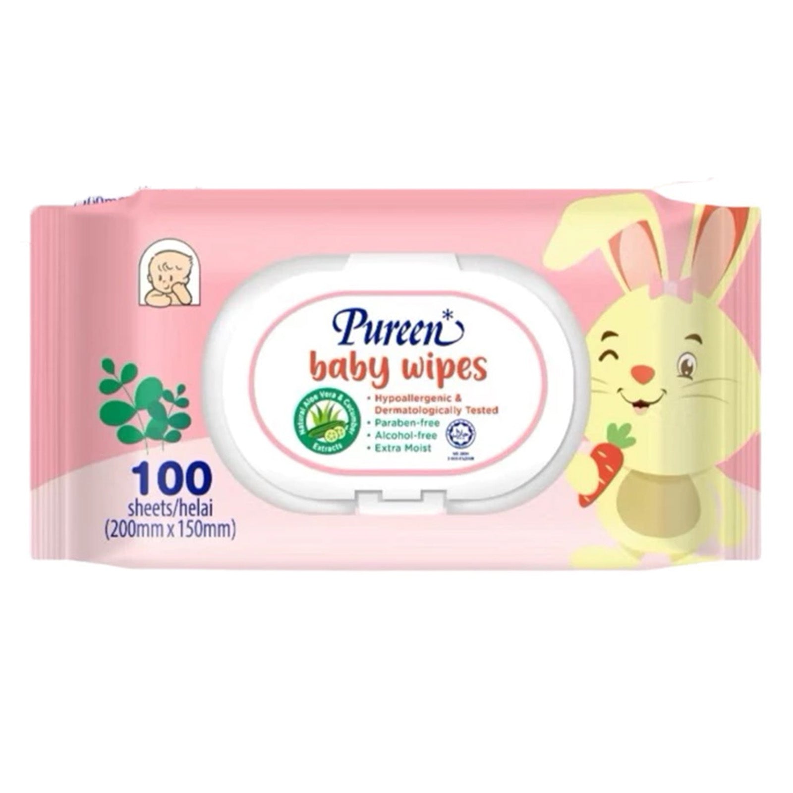 Pureen Pink Baby Wipes 100pcs x 2