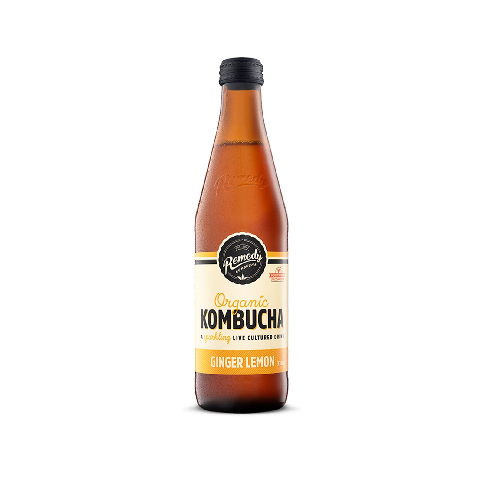 Remedy Organic Ginger Lemon Kombucha Glass Bottle 330ml