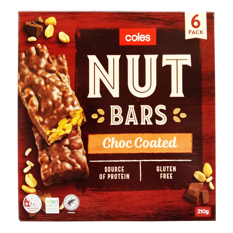 Coles 6 Nut Bars Chocolate Coated Cereal Bar 210g