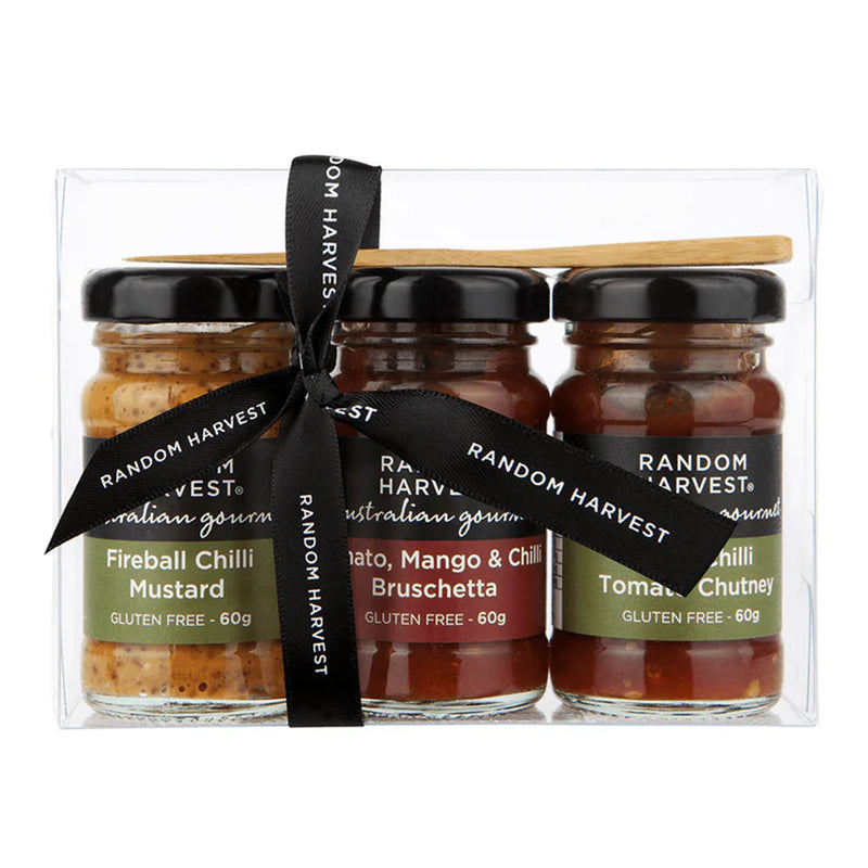 Random Harvest Gourmet Mini-Me Chilli Mustard Bruschetta & Chutney Bbq Kit 60g x 3