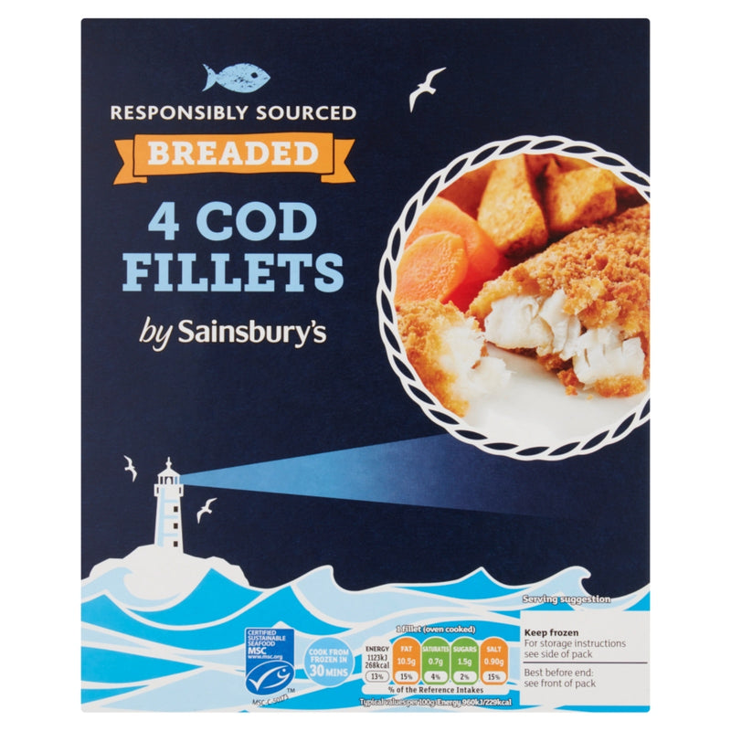 Sainsburys 4 Breaded Aew Cod Fillet 500g