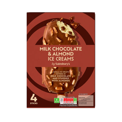Sainsbury's Milk Chocolate and Almond Ice Cream Sticks 110ml x 4