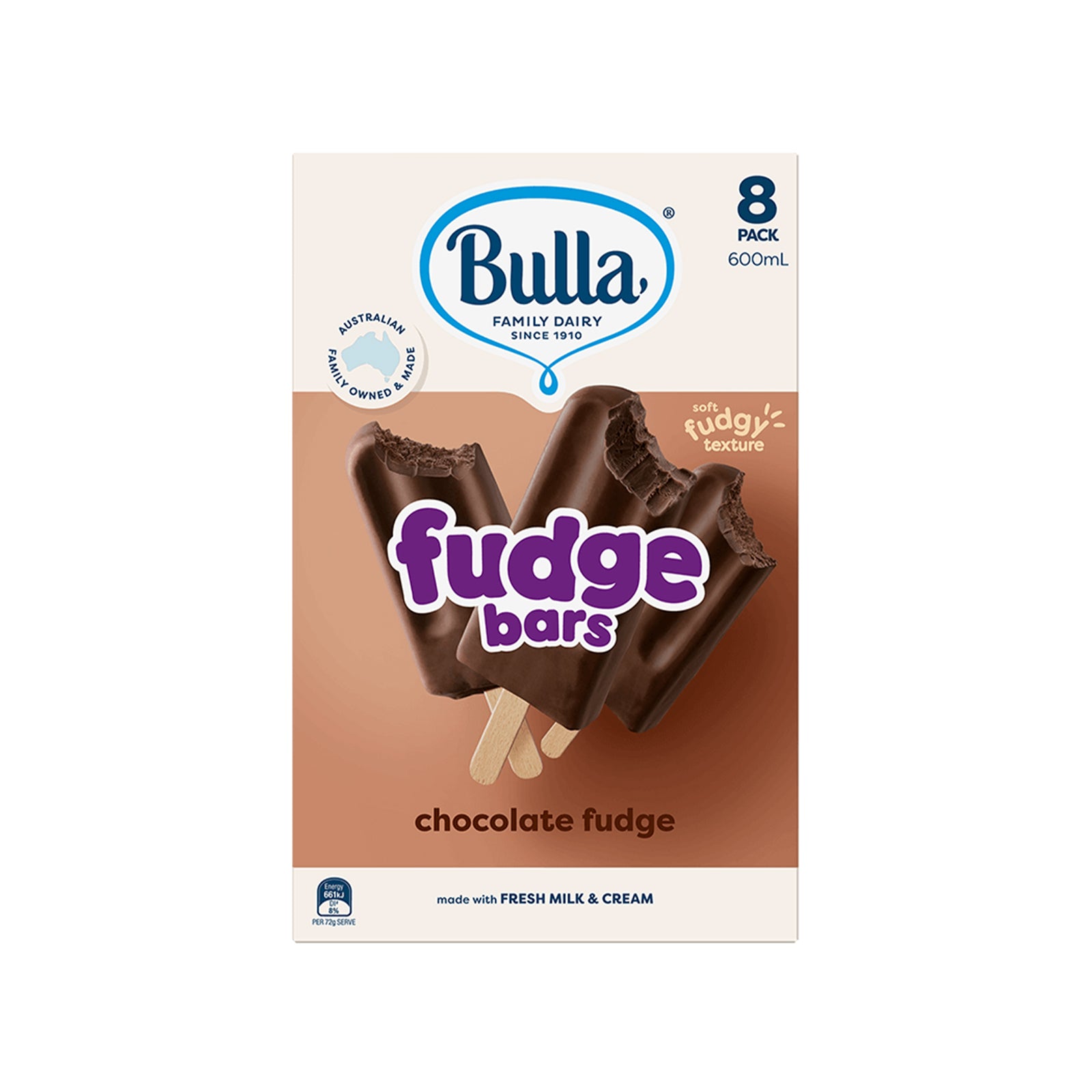Bulla Chocolate Fudge Bars 8pcs/pack 800ml