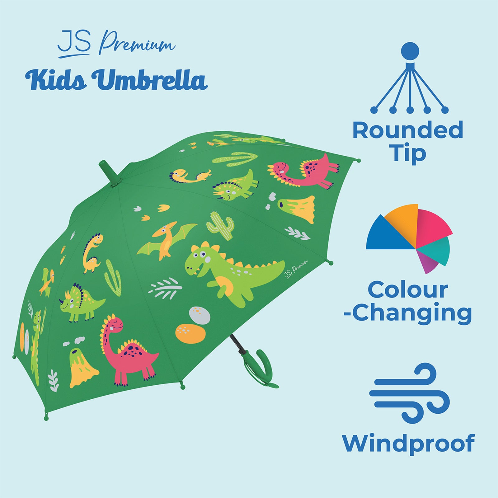 JS Premium Kids Umbrella Green Dinosaur 1unit