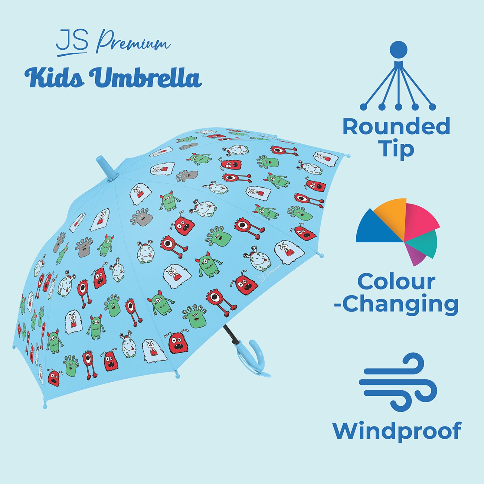 JS Premium Kids Umbrella Blue Monster 1unit