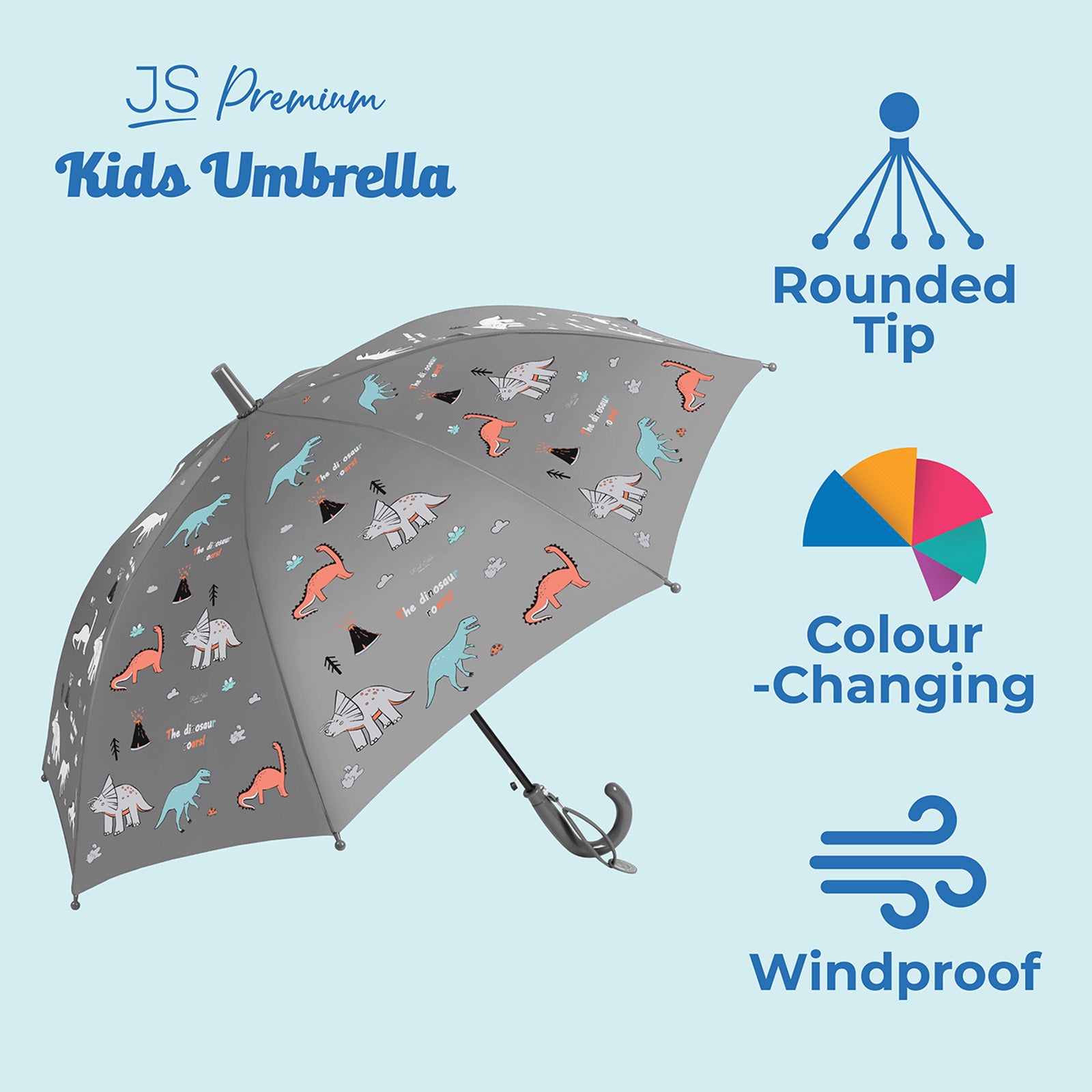 JS Premium Kids Umbrella Grey Dinosaur 1unit