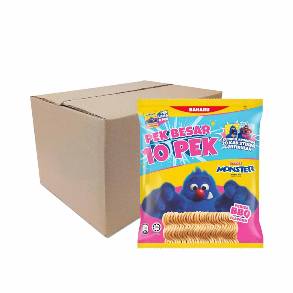 Mamee Monster Noodle Snacks BBQ Flavour Family Pack 25g x 10