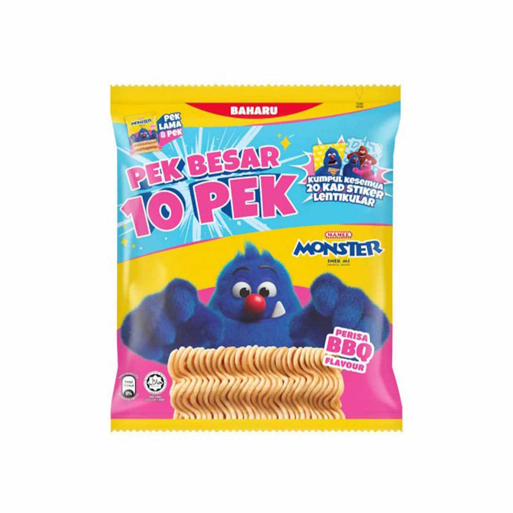Mamee Monster Noodle Snacks BBQ Flavour Family Pack 25g x 10