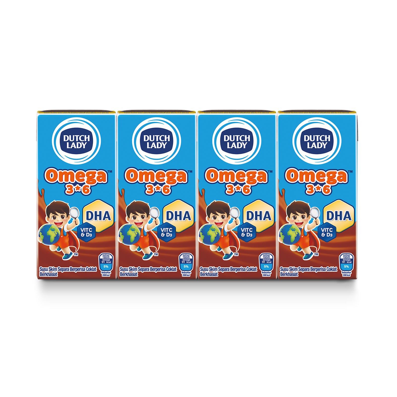 Dutch Lady Omega 3 & 6 Chocolate Milk 180ml x 4