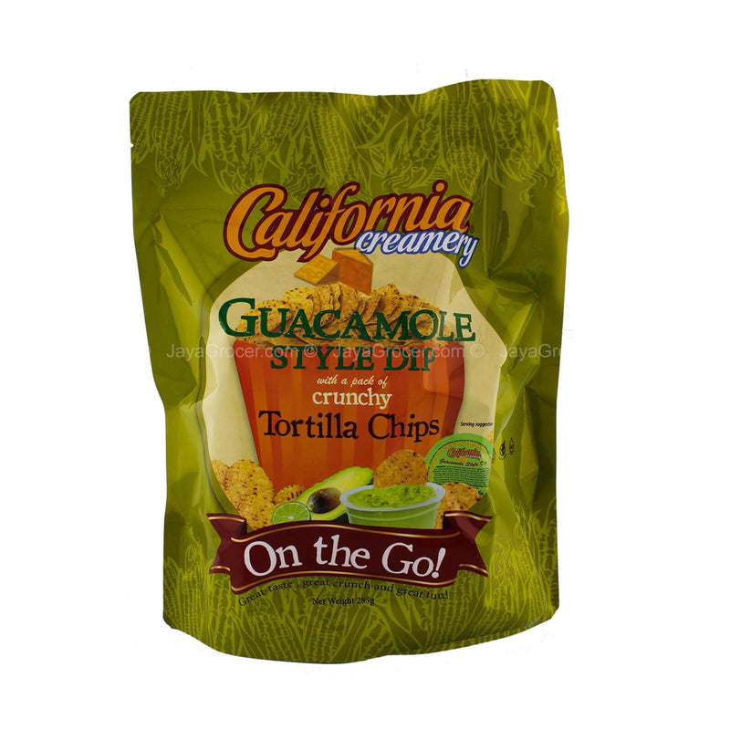 California Creamery Crunchy Tortilla Chips with a Pack of Guacamole Style Dip 285g