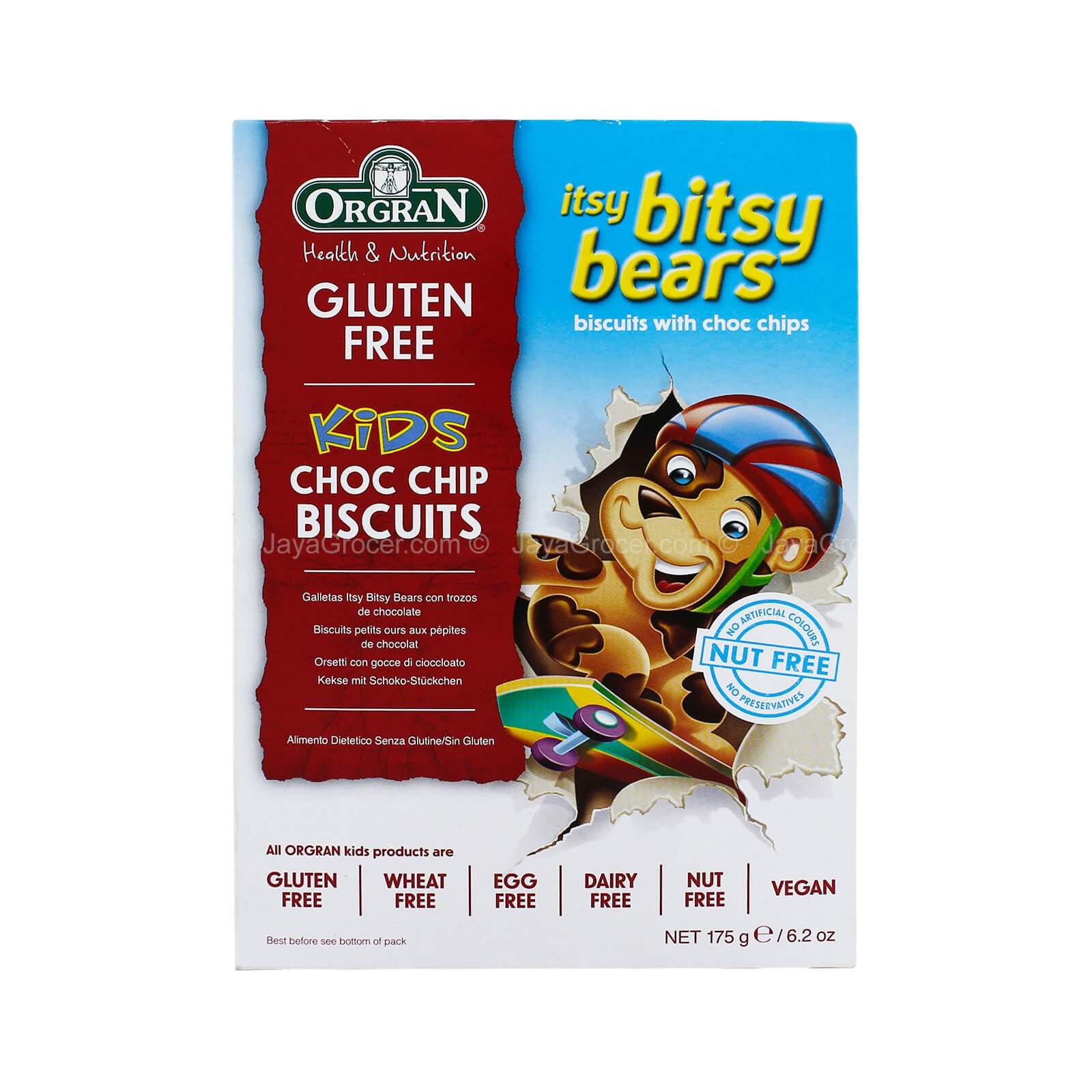 Orgran Health & Nutrition Kids Gluten Free Itsy Bitsy Bears Choc Chip Biscuits 175g