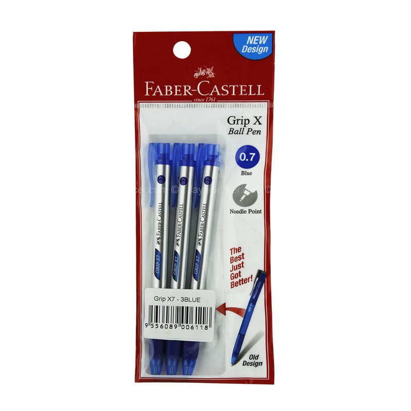 Faber-Castell Grip X7 Super Smooth Blue Pen 0.7 3pcs