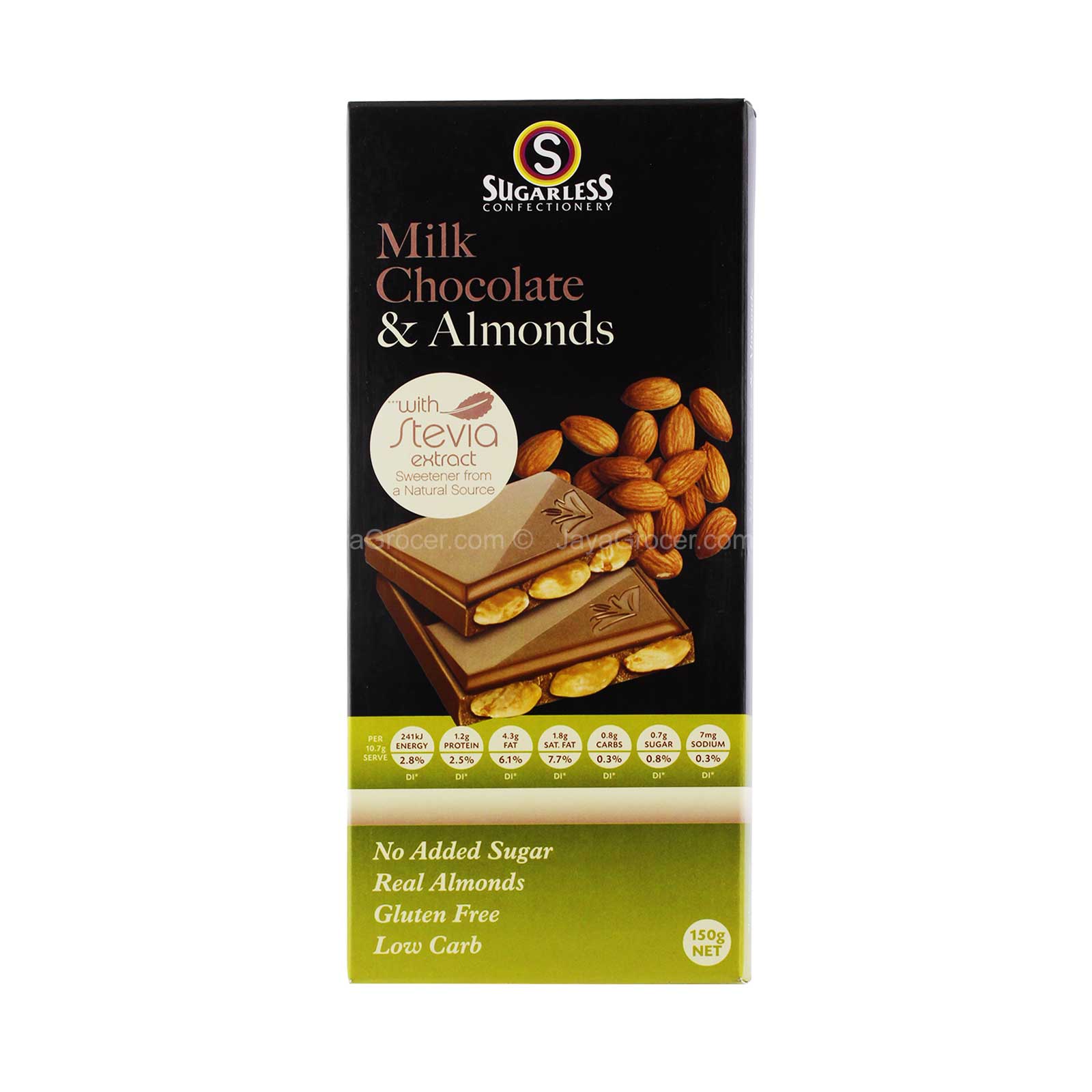 SUGARLESS STEVIA C/MILK ALMOND CRM 150G