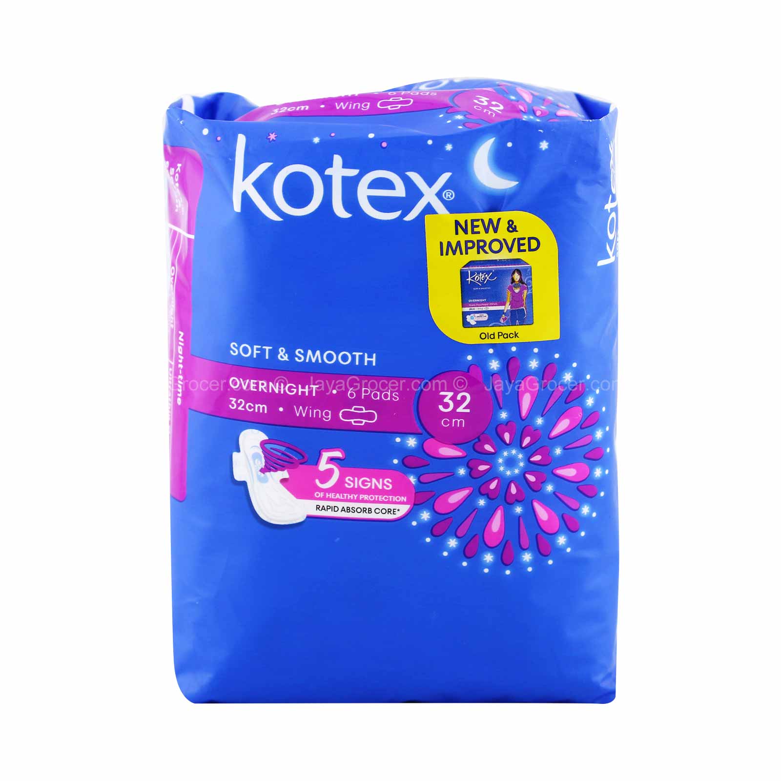 Kotex Soft & Smooth Overnight Wing Pad 32cm x 6pcs