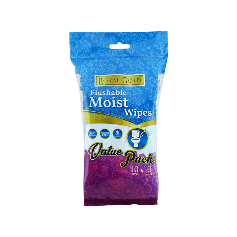 Royal Gold Flushable Moist Wipes 10sheets x 3packs