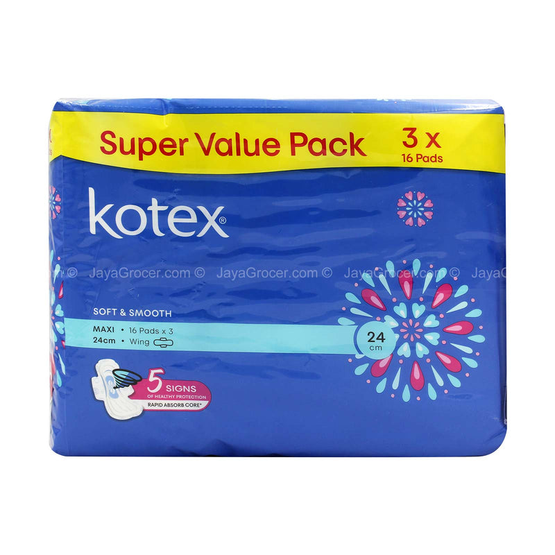 Kotex Soft and Smooth Maxi Wing Pad 16pcs x 3