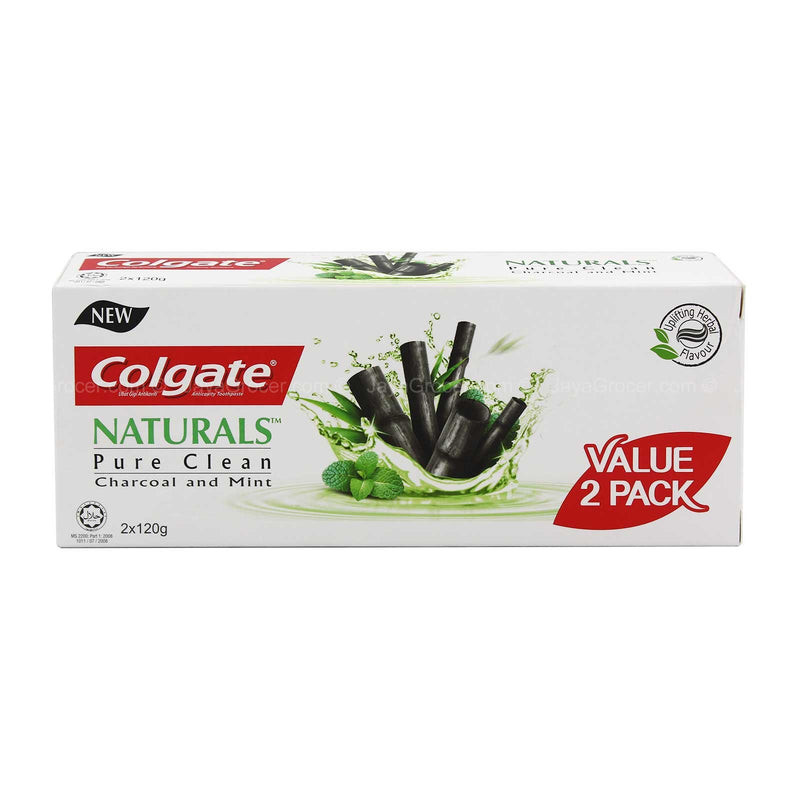 Colgate Naturals Pure Clean Charcoal and Mint Toothpaste 120g x 2