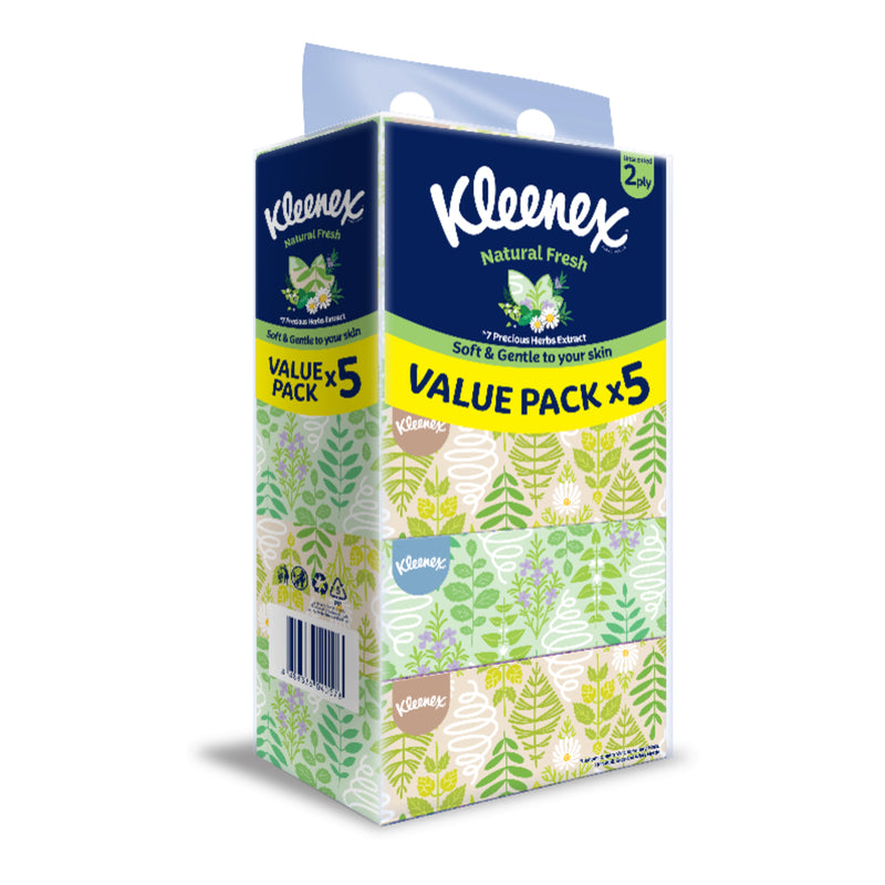 Kleenex Natural Box Facial Tissue 2Ply 120pcs x 5
